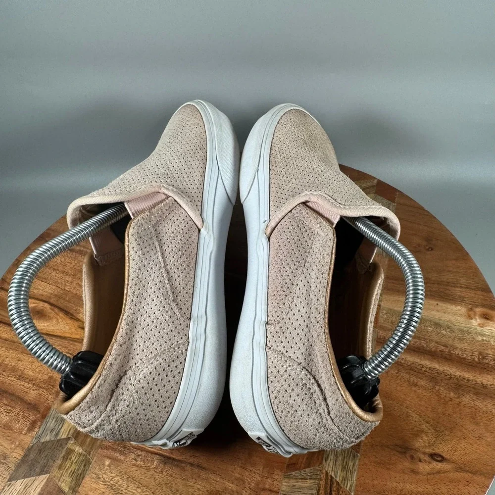 Vans Classic Slip-On Rose Gold Perforated Suede Sneakers Womens 6.0 721356 Pink